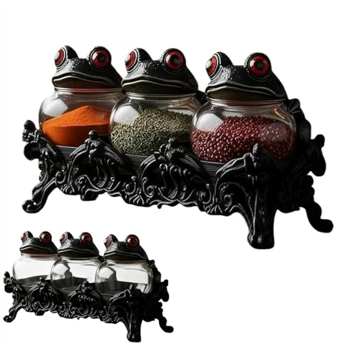 Witchy Frog Apothecary Spice Jars, 2026 New Gothic Food Storage Containers, with Frog Lids, Unique Witch Spice Jars, Kitchen Storage for Spices, Herbs, Tea, Salts, Fun Home Decor