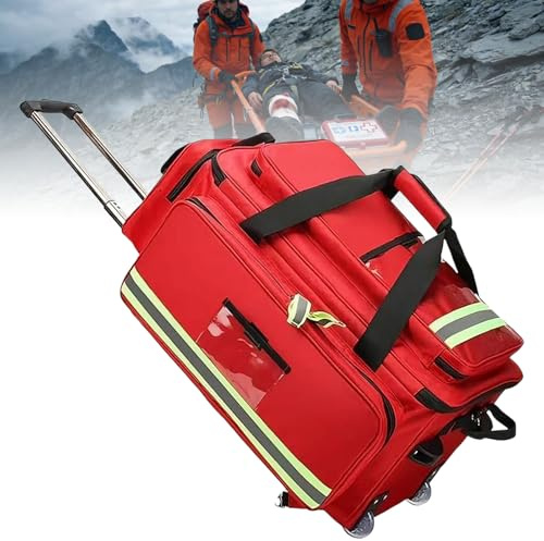 Medizinische Rolltasche mit abnehmbarem Trolley, Medizinischer Notfall-Rucksack, Großvolumige Traumatasche für Ersthelfer mit Fächern, für häusliche Krankenpflege, Ärzte, Rettungssanitäter, EMS