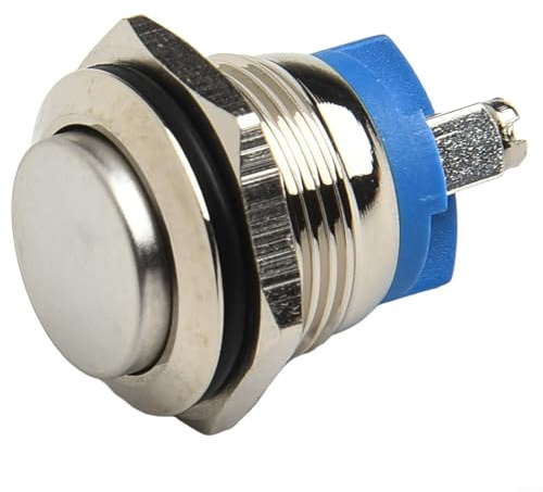 Interruttore a pulsante in metallo, 12 V, 16 mm, interruttore di controllo industriale momentaneo normalmente aperto, per avviatori elettromagnetici, contattori e circuito relè (testa alta)