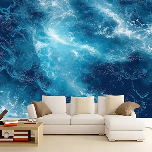 Carta da Parati Fotomurale XXL 250 x 175 cm, Blu Poster Murale 3D in Tessuto Non Tessuto per Parete TV Corridoio e Soggiorno, Decorazione Interni di Grande Onirico Oceano Increspature Dell'Acqua Onde
