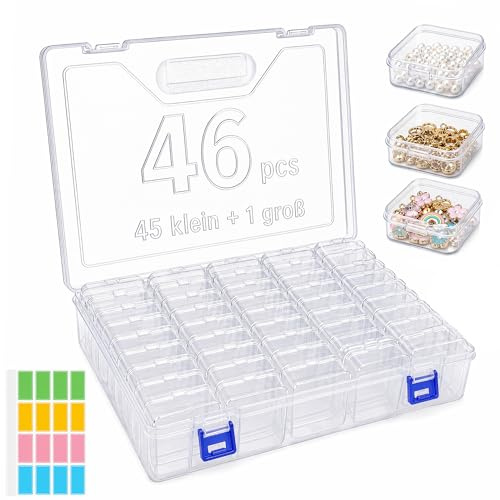 VVPENA 46 Stück Sortierboxen für Kleinteile, Sortierbox Aufbewahrung Kleinteile 5.5 X 5.5 X 2cm, Bügelperlen Aufbewahrungsbox für Perlen Schrauben