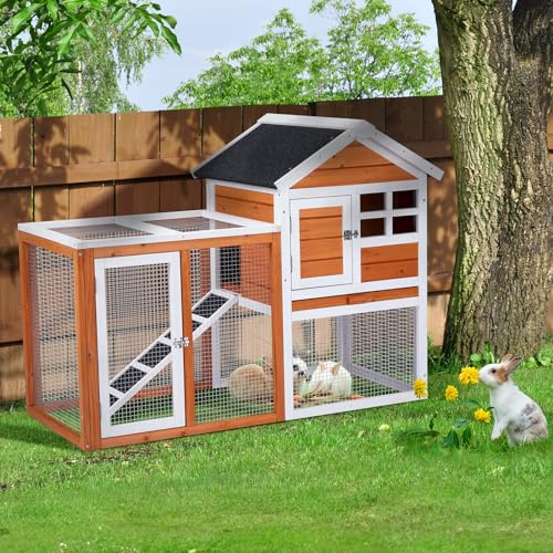 BreezTerra Kaninchenstall, hasenstall draußen Winterfest, 120 x 52 x 90 cm | ideal für draußen, Es gibt ausreichend Platz für Kleintiere: Wildkaninchen, Hauskaninchen und Meerschweinchen