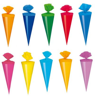 100 Deko Schultüten / Länge: 12cm / 10 Farben