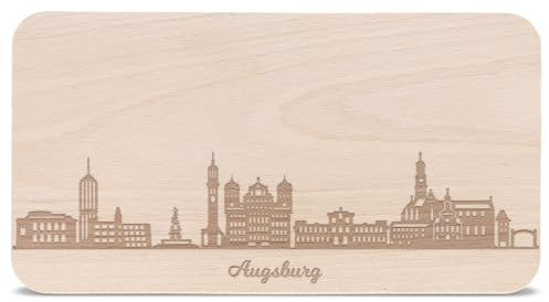 GRAVURZEILE Frühstücksbrettchen mit Gravur - Skyline Augsburg - Holz Schneidebrett Vesperbrett Brotzeitbrett - Geschenk für Stadtverliebte - Ideal auch als Souvenir