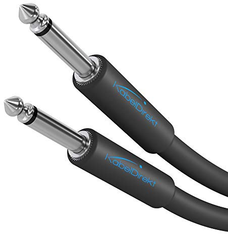 KabelDirekt – 6.3mm headphone jack lead/instrument cable, guitar lead – 5m (mono audio cable with jack plugs for electric/bass guitars, keyboards/synthesisers, to connect to amps, black)