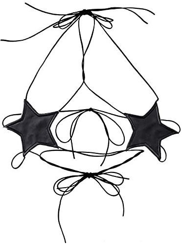 Kaviotess dam metallisk holografisk stjärna bh magtröja snörning grimma bralette bandeau linne, Svart, One Size