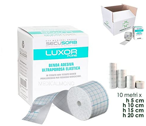 MEDICALMONO Cerotto Adesivo LUXOR Pore ultraporosa Elastica per Fissaggio Medicazioni in TNT - 10 MT x 5/10/15/20 CM (10x15)