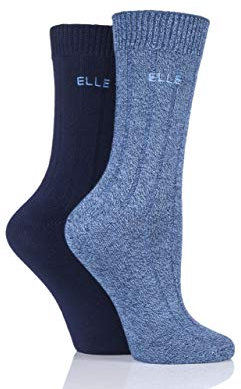 ELLE Women's Bamboo Boot Socks - Ribbed Plain Soft Breathable and Cooling, for Walking, Hiking and Outdoors Multipack of 2 Size 4-8 Navy