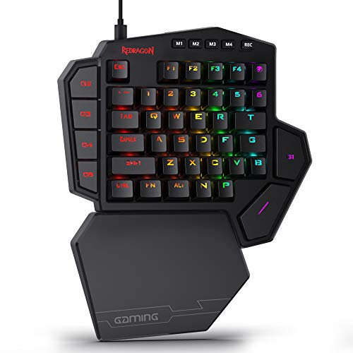 Redragon K585 DITI One-Handed RGB Mechanical Gaming Keyboard, Brown Switches, Type-C Professional Gaming Keypad with 7 Onboard Macro Keys, Detachable Wrist Rest, 42 Keys