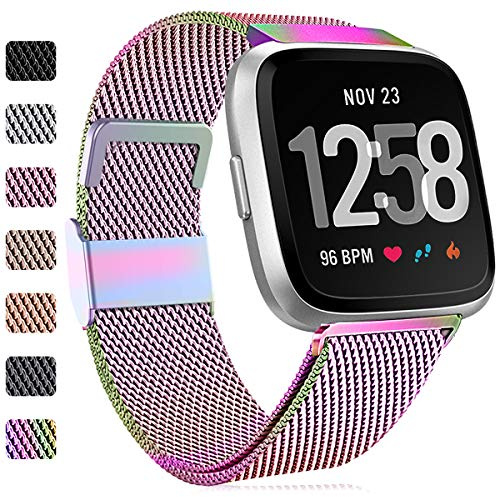 Faliogo Ersatzarmband Kompatibel mit Fitbit Versa Armband/Fitbit Versa 2 Armband, Edelstahl Metall Ersatz Armbänder Kompatibel mit Fitbit Versa 2/Versa/Versa Lite, Klein, Bunt