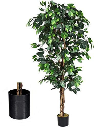 RELAX4LIFE Kunstbaum, Kunstpflanze mit Topf und Realistischen Blättern, Künstlicher Baum für Wohnzimmer & Flur & Büro, stehender Dekobaum für ganzes Jahr, Zimmerpflanze Deko, grün, 180 x 17 x 17 cm