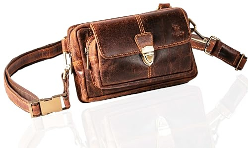 MATADOR (3 in 1 TASCHE „KAIRO“ – hochwertige Handy Bauchtasche Leder Herren – Umhängetasche Damen mit viel Platz für Portemonnaie – stylische Gürtel-Tasche mit robusten Gürtelschlaufen (Braun)