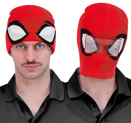 Concept One Marvel Spider-Man Miles Morales Roll Down Cuff Beanie Hat, Knitted Winter Skull cap Berretto, Rosso, Taglia Unica Unisex-Adulto