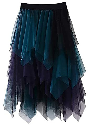 Damen-Tüllrock, elastischer hoher Bund, 3D-Stickerei, Lagenrock, floraler Print,. Netzstoff, A-Linie, Midi-Swing-Rock