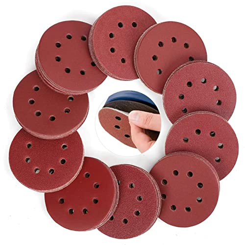 60PC Sanding Discs Pads, AEXIRI Hook and Loop 40 60 80 100 120 150 180 240 320 400 Mixed Grits 125mm/5 inch 8-Holes Sandpaper Sheet for Random Orbital Sander