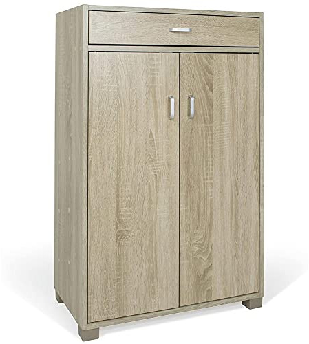 BAKAJI Mueble Zapatero Casa 5 estantes Porta Zapatos 2 Puertas cajón Armario Madera Roble, estándar