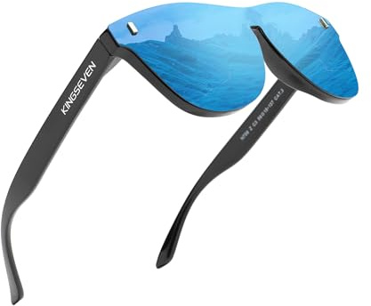 KINGSEVEN Polarisierte Sonnenbrille Männer Frauen Retro Outdoor Sport Golf Radfahren Angeln Wandern Verspiegelte Vollformatbrille 756 (Blue-de)