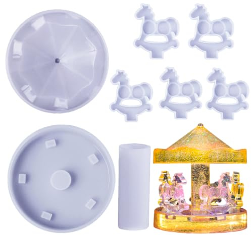 DeryArcle Karussellpferd Silikonformen Epoxidharz Karussell Gießformen Silikon Karussell Pferd Harz Form Pferd Resin Silikonform 3D für Desktop Ornamente (Karussellpferd Harz Formen)