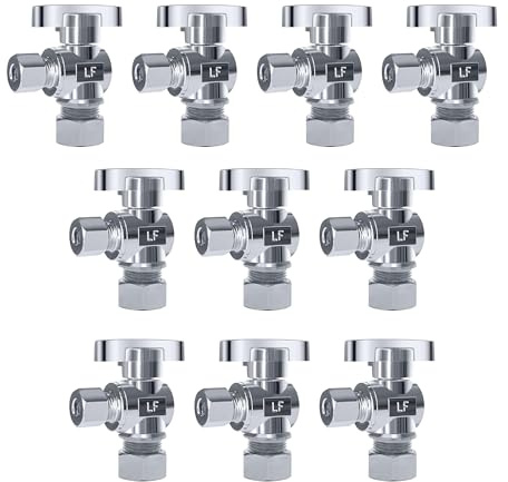 VINTEX 10 Pack Angle Stop Valve 1/2 in. NOM Compression x 3/8 in. OD Compression, 5/8 OD x 3/8 OD Quarter Turn Water Shut Off Valve, Toilet Shut Off Valve,Brass,Chrome
