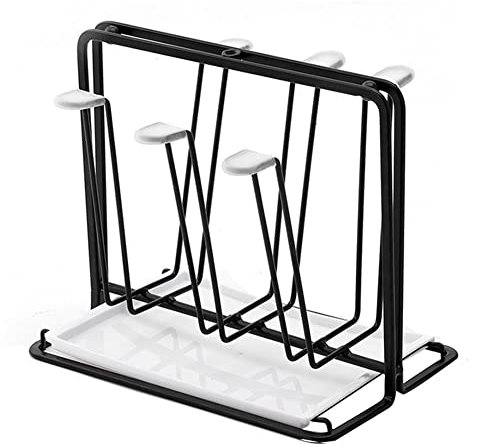 Qeunrtiy Abtropf Gestell für 6 Flaschen Flaschen Halter Metall, Abtropf Gestell für GefäßE mit Abtropf Schale, für, Luft Oben,