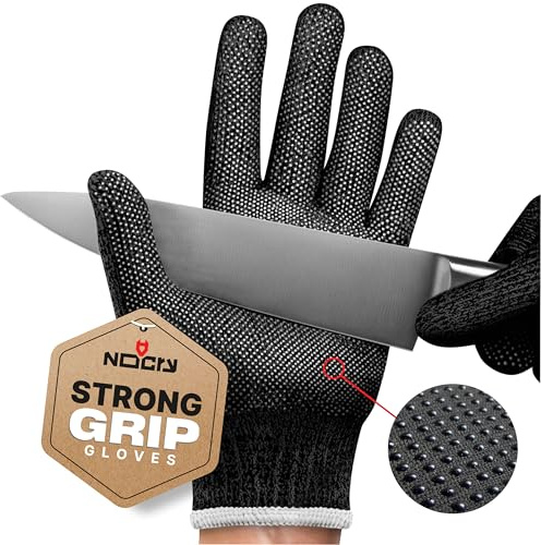 NoCry Cut Resistant Gloves Food Grade with Grip Dots for Superb Grip - Breathable & Lightweight - Ambidextrous - Ideal for Chefs and for Woodworking