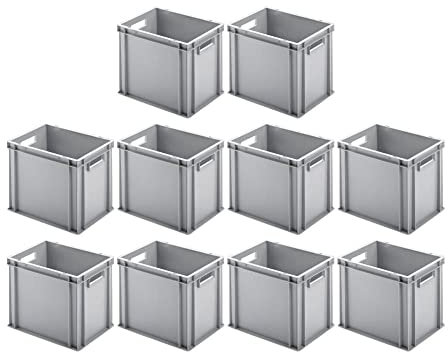 SparSet 10x Eurobehälter mit offenem Griff | HxBxT 32x30x40cm | 29 Liter | Grau | Eurobox, Transportbox, Transportbehälter, Stapelbehälter
