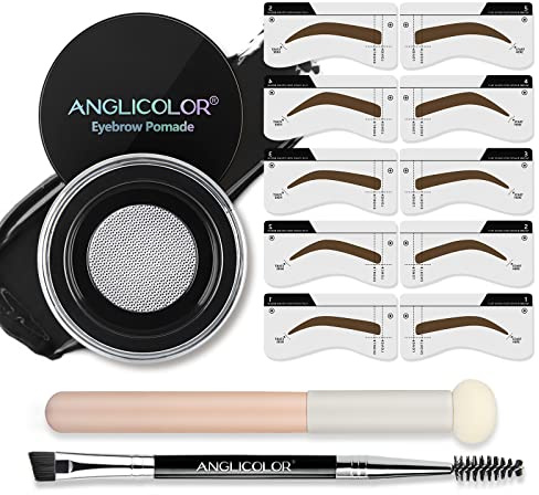 Anglicolor Augenbrauen-Schablonen-Set, Augenbrauen-Schablonen-Set, wasserdichte Augenbrauen-Pomade, langlebige Augenbrauen-Pomade mit doppelseitigem Augenbrauenpinsel mit Schwammapplikator (06 Jet