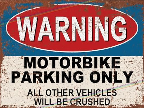 Motorbike Parking Only Metal Garden Bar Sign 15cm x 10cm Retro Vintage Tin Plaque –Man Cave, Pub Shed, Garage & Biker Workshop Decor – Funny Father’s Day 40th 50th 60th Gift Made in UK