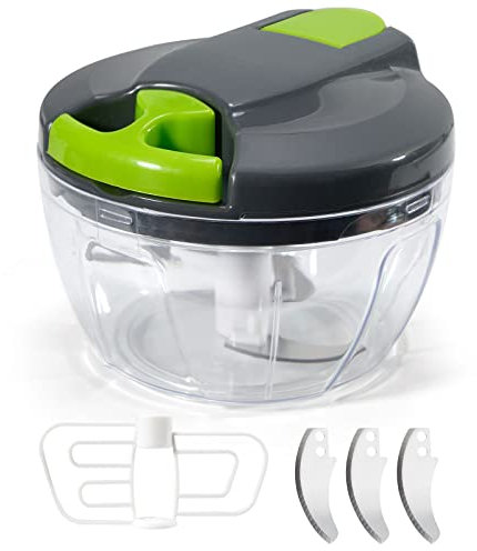 Lifeant 1 Hachoir Manuel avec Corde, Presse, Vert Puissant pour Ail, Poivre, Piment, Oignon, Céleri, Gingembre, Viande, Mini Robot de Cuisine pour Couper Les Fruits, Acier Inoxydable/ABS