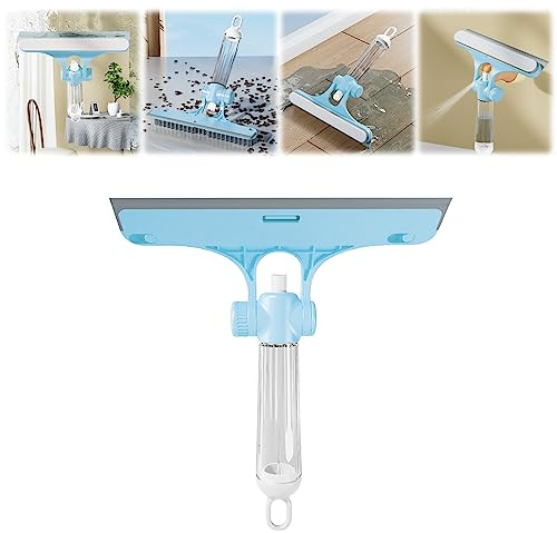 Nexoria Window Squeegee with Spray, 3-in-1 Squeegee Wiper Multifunctional Window Cleaning Squeegee Portable Window Washing Brush with Water Spray Window Cleaning Tool for Car (Blue)
