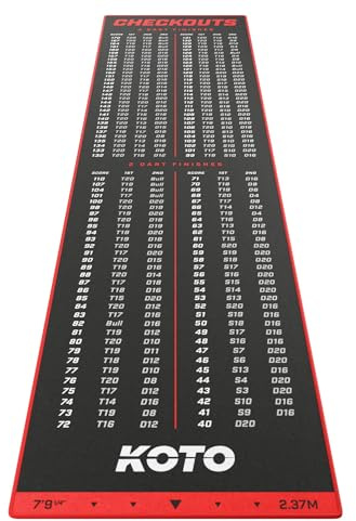 KOTO – mattkassa röd 237 x 60 cm, inkl. Poängindikator, halkskydd matta dartmatta, professionell dartmatta, skyddar golv och dartpilar