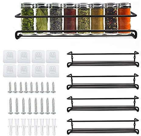 Demoyaya 4er-Pack Gewürzregal Organizer Wandmontiert, Gewürzregal-Regale mit Klebe- oder Schraubmontage, Aufbewahrungsflaschen Gewürz Organizer für Küchenschrank Schranktür