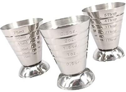 BESTonZON Tasse à Mesurer Doseur à Cocktails Jigger 3 Pièces 75Ml en Acier Inoxydable Graduations Intérieures et Extérieures pour Bar et Boissons Mélangées