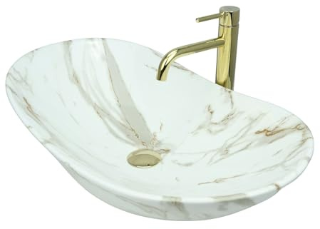 GTM Design Aufsatzwaschbecken Modern Waschbecken ohne Hahnloch - Elegant Aufsatzwaschbecken Oval für Badezimmer und Gäste WC - nur Bad Waschbecken - Modell 8