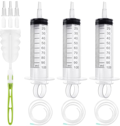 Omsscun 3Pcs 100ml Large Syringe Set with Tube Reusable | Plastic Syringes With Sponge Bottle Brush & Tube, Syringes for Liquid, Oil, Pet Feeding, Plant irrigation Labor&Science Use
