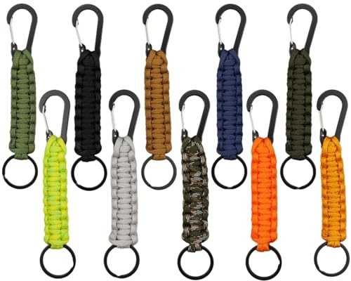 duisoad 10 Piezas Paracord Llaveros con Mosquetón, Llavero de Paracord Anillo de Cordón Trenzado para Llaves para Acampar al Aire Libre, Montañismo, Ciclismo, Senderismo