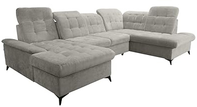 Robin Inspire NEO U Ecksofa Schlafsofa Warmgrau Rechts | 343×210×90 cm, U-Form Eckcouch mit Schlaffunktion, 2 Bettkästen, verstellbare Sitztiefe, Rückenhöhe, Wohnzimmer Sofa