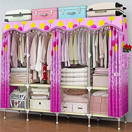 Canvas Garderoben Tragbarer Kleiderschrank mit Hängestangen und Kleiderregalen, einfach zu montieren, verwendet im Schlafzimmer, Wohnzimmer, Arbeitszimmer, Kleidung, Schuhe,D