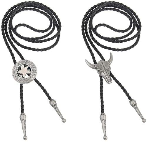 2 Stück Bolo Tie, Cowboy Kostüm, Weste und Hemd für Herren, Western Outfit, Leder Rodeo Anhänger für Damen und Herren