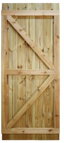 Flat Top Wooden Garden Gate, 6ft x 2.5ft T&G Fully Framed Timber Side Door | 180cm High x 75cm Wide, Heavy Duty, Pressure Treated Wood, Paintable/Stainable, Pedestrian Rear Gate, for Side Gate Entrance