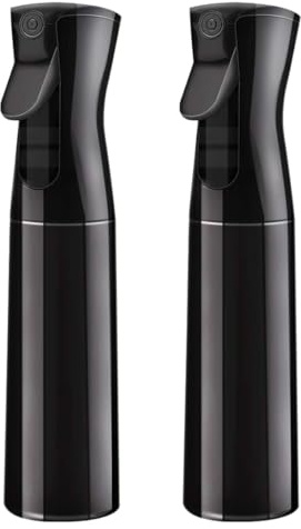 Symbah Spray Bottles for Hair, 2-Pack 300ml Refillable Planet and Gardening Sprayer, Leak-Proof Continuous Mister Water Spray Bottle (Black)