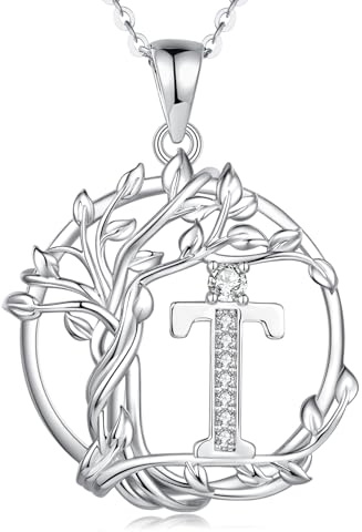 FANCIME Collana da donna con ciondolo a forma di albero della vita, in argento Sterling 925, A-Z, con alfabeto, per donne, ragazze, lunghezza: 40 + 5 cm