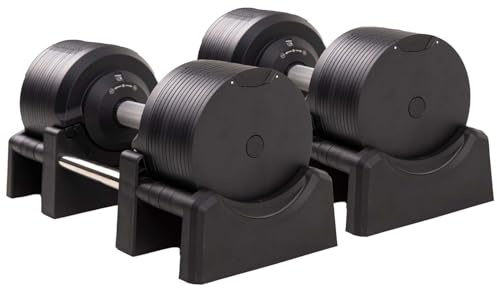 BRAINGAIN Verstellbare Kurzhantel Set 23,5kg / 32,5kg – Jetzt mit 34mm Gen 4-Griff – Gewichte in 1 Sek wechseln – Platzsparendes Homegym – Mehrere Gewichte in einem – Chrom/Schwarz