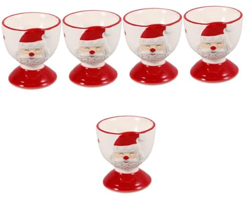 Mikinona 5 Piezas huevera soporte de huevo de cerámica taza de huevo de cerámica tazas para pasados ​​por agua huevo de pascua y cuchara recipiente de ceramica para rojo