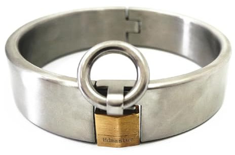 Edelstahl Vorhängeschloss Kragen für Sklaven - Metall Bondage BDSM Halsband Halskette für Erwachsene Erotikspiele, Sex Halsfessel mit O-Ring Restraint Werkzeug für Paare,Natural,11.7cm