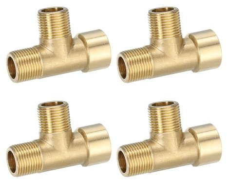 sourcing map Brass Tee Pipe Fitting, G3/8(Male x Male x Female) BSPP 3 Way T-Connector Fitting Coupler Adapter for Gas Transport Connect Pipelines, 1 Pcs