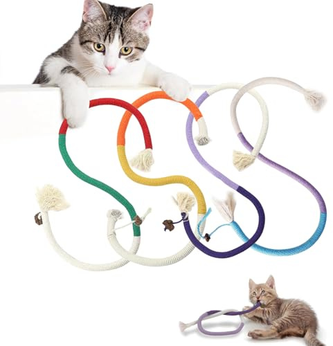ChAusa 4 Stück Katzenspielzeug Beißseil Katzenminze Spielzeug Katzen Zubehör Katzenbeißseil,Farbe Katzen Kauspielzeug Katze Seil Spielzeug für Zahnpflege und Gegen Mundgeruch (Vier Farben)
