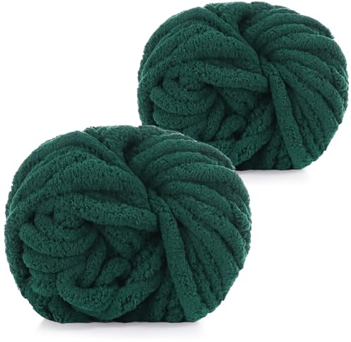 Coopay Dicke Wolle zum Häkeln, 2x240g Sperrige Armstricken Wolle zum Handstricken, Soft Chunky xxl Wolle zum Stricken für Decken, Kissen, Haustier Nest - Dunkelgrün