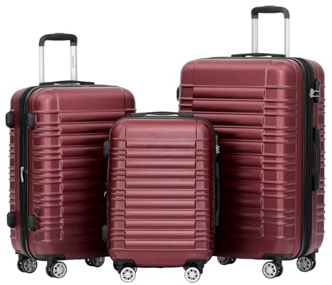 BEIBYE Reisekoffer 2088 Hartschalekoffer Gepäck Koffer Trolley Set, Kofferset in 14 Farben (Weinrot)