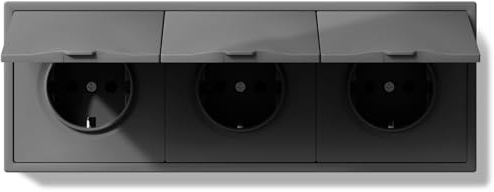 BSEEDLIFE Schuko Steckdose mit Wasserdichter Abdeckung, Unterputz EU-Standard Einbausteckdose, Wandsteckdose 16Amp mit PC Rahmen, 80 * 220mm inzelsteckdose mit Krallen, 3 Fach Grau